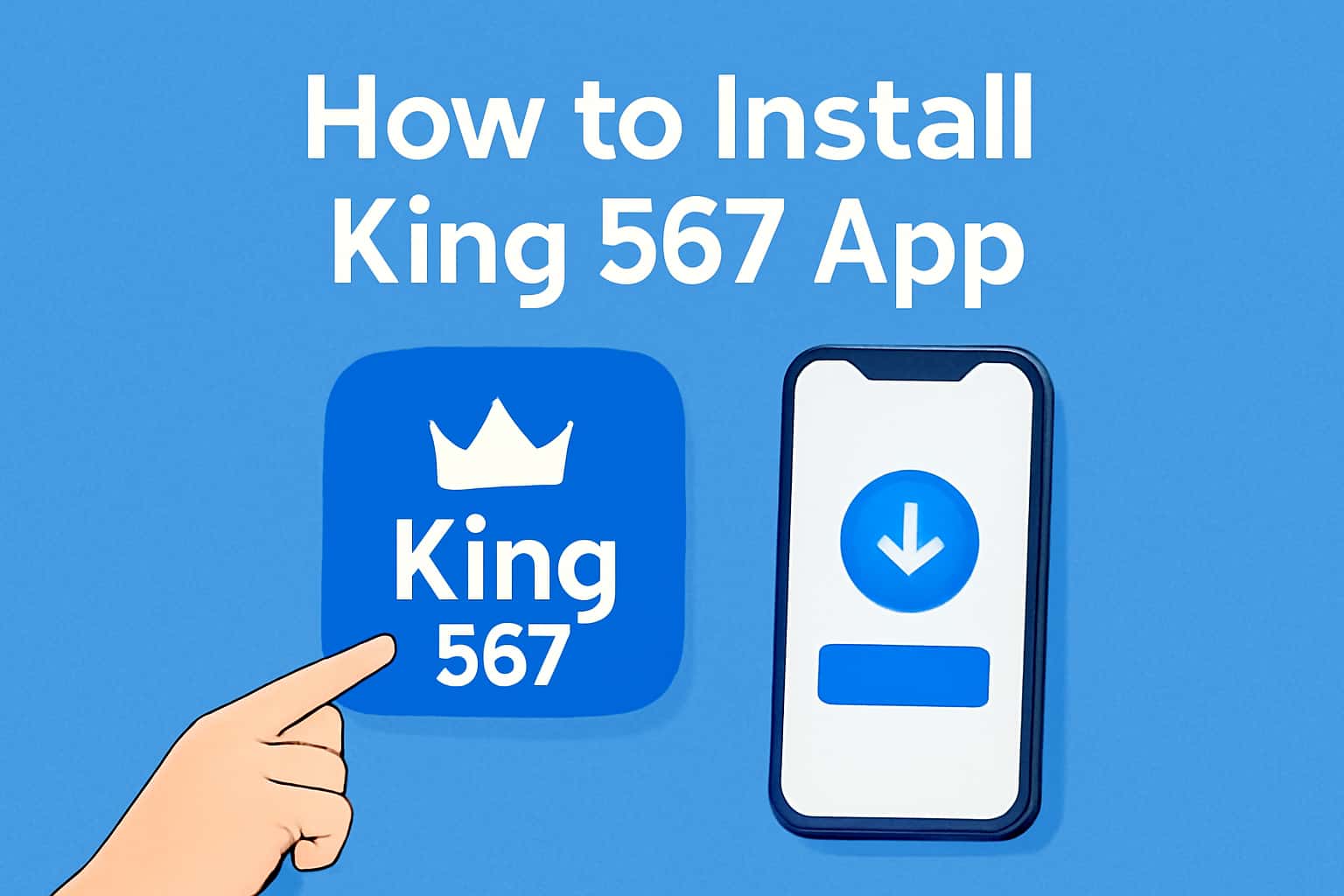 An informative scene showcasing the steps to install the King 567 app with digital elements.