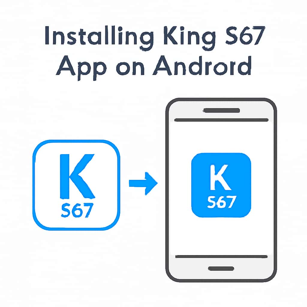 An educational diagram showcasing installation steps for the King 567 app on Android.