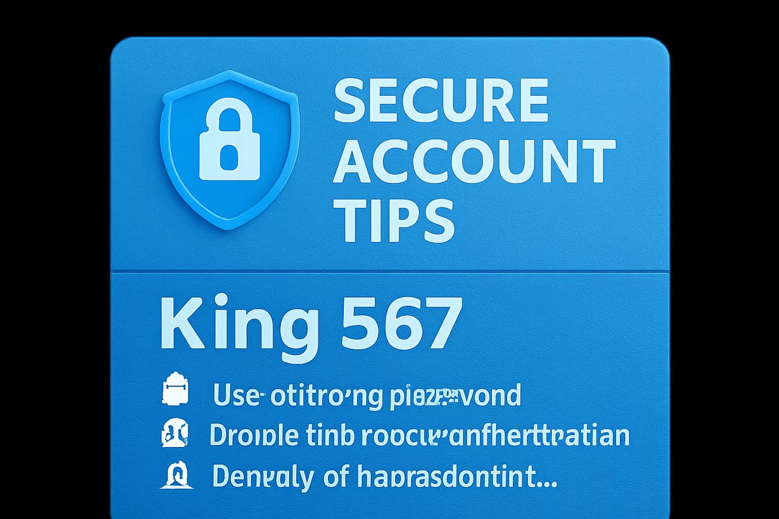 Visual representation of Secure King 567 Account Tips guide with clear text.